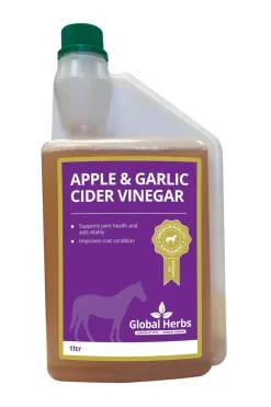 Complement Alimentaire De Soin Pour Equins¨Vinaigre De Cidre De Pomme + Ail Global Herbs Apple & Garlic Cider Vinegar, 1 L